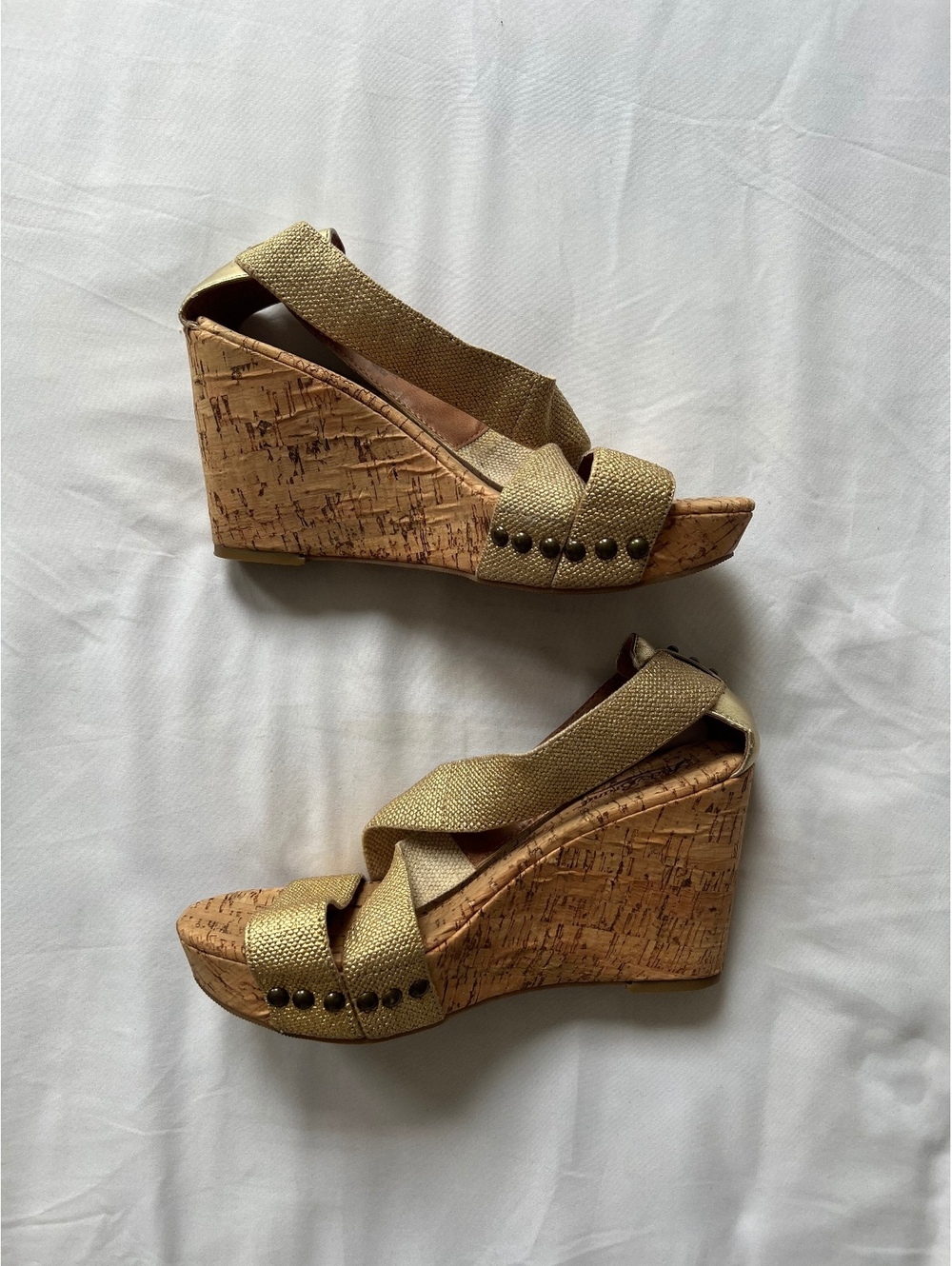 Lucky Brand Gold Cork Wedge Sandals